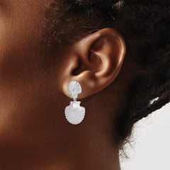QE15508 De-Ani Sterling Silver Rhodium-Plated Polished Double Shell Dangle Post Earrings