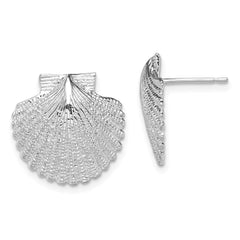 QE15509 De-Ani Sterling Silver Rhodium-Plated Polished Large Scallop Shell Post Earrings
