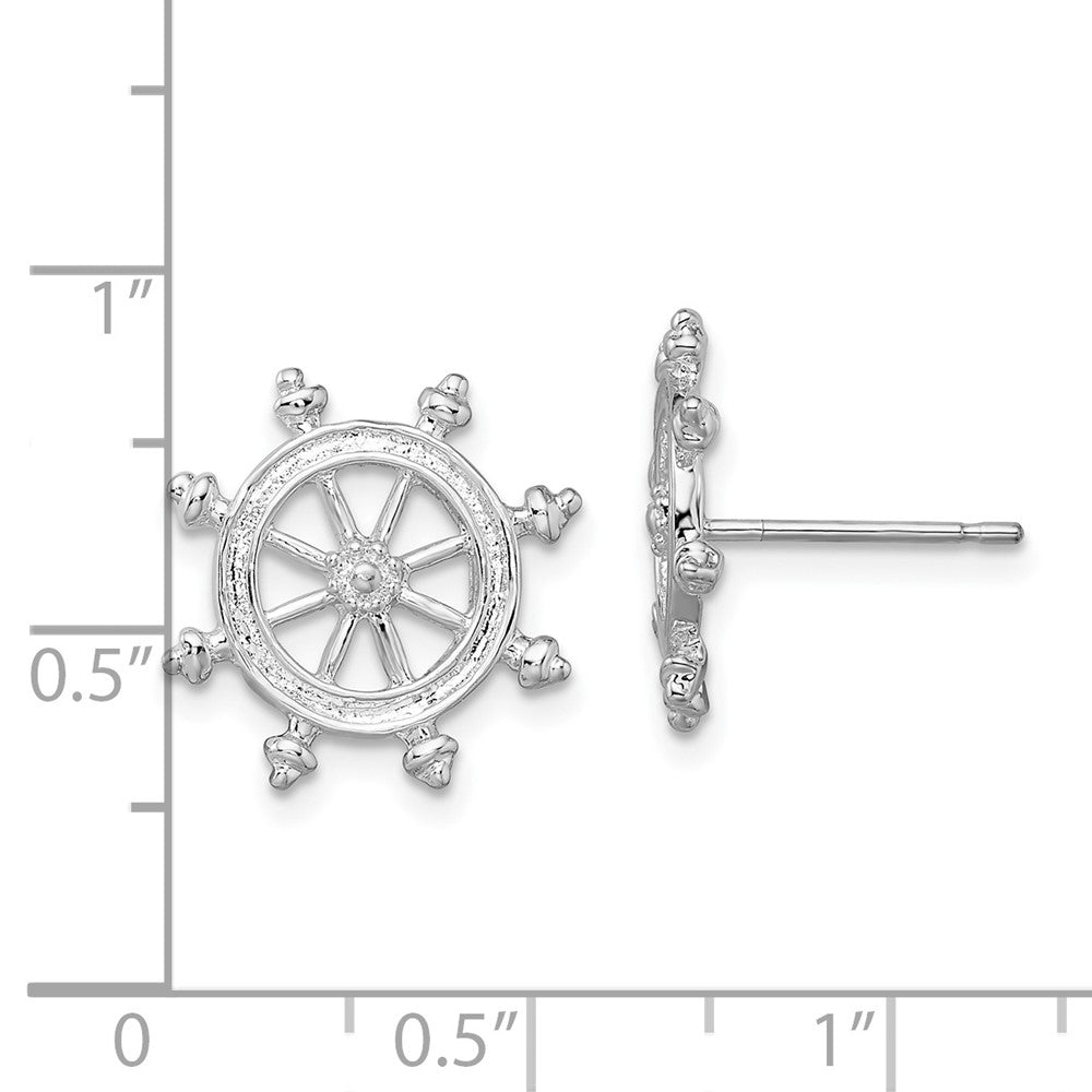 QE15511 De-Ani Sterling Silver Rhodium-Plated Polished Ships Wheel Post Earrings