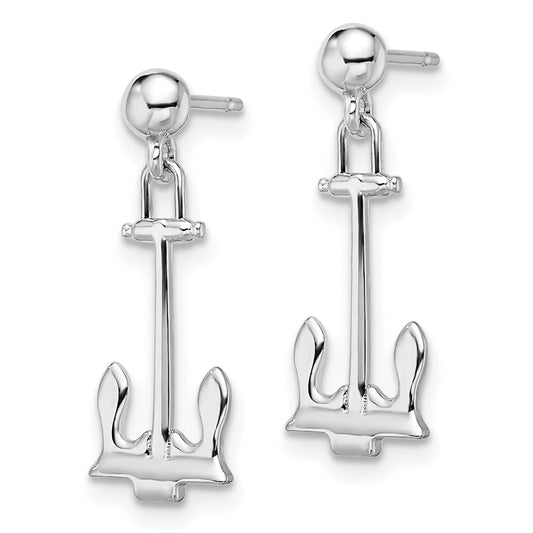 QE15512 De-Ani Sterling Silver Rhodium-Plated Polished Anchor Dangle Post Earrings