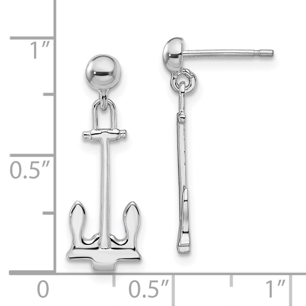 QE15512 De-Ani Sterling Silver Rhodium-Plated Polished Anchor Dangle Post Earrings
