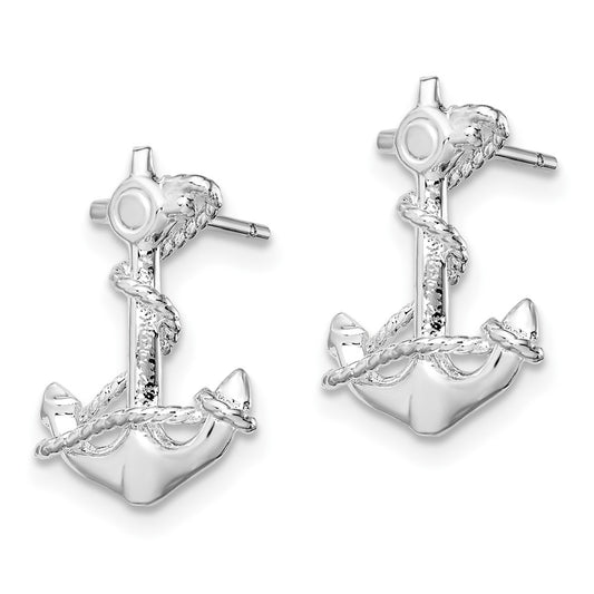 QE15513 De-Ani Sterling Silver Rhodium-Plated Polished Anchor with Rope Post Earrings