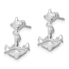 QE15513 De-Ani Sterling Silver Rhodium-Plated Polished Anchor with Rope Post Earrings