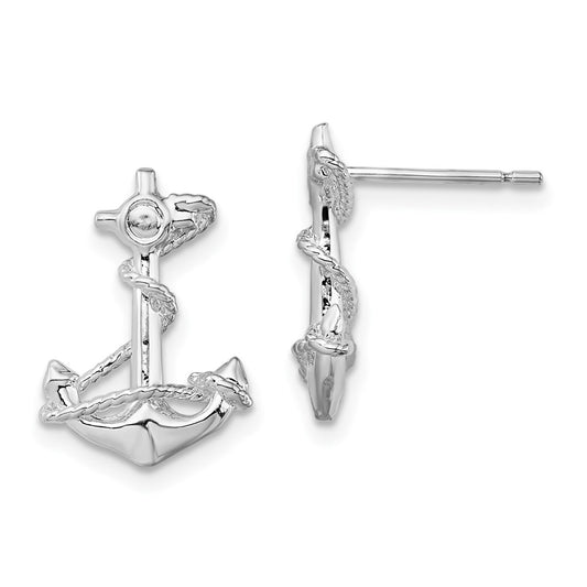 QE15513 De-Ani Sterling Silver Rhodium-Plated Polished Anchor with Rope Post Earrings