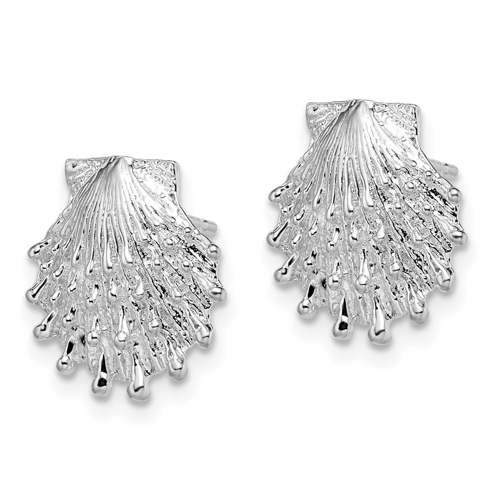 QE15516 De-Ani Sterling Silver Rhodium-Plated Polished Lions Paw Shell Post Earrings