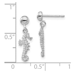 QE15519 De-Ani Sterling Silver Rhodium-Plated 3D Mini Seahorse Dangle Post Earrings