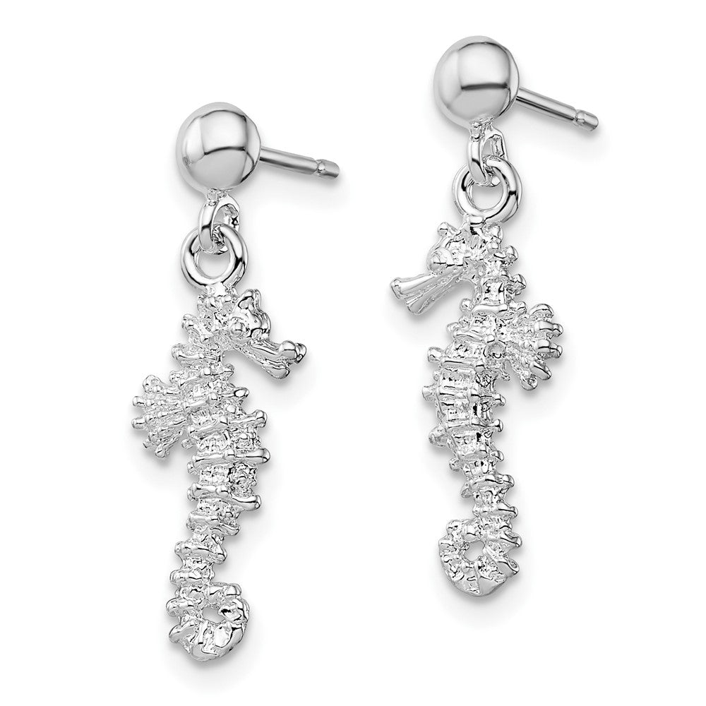 QE15520 De-Ani Sterling Silver Rhodium-Plated Polished 3D Seahorse Dangle Post Earrings