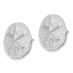 QE15524 De-Ani Sterling Silver Rhodium-Plated Small Sand Dollar with Starfish Post Earrings