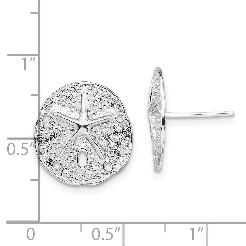 QE15524 De-Ani Sterling Silver Rhodium-Plated Small Sand Dollar with Starfish Post Earrings
