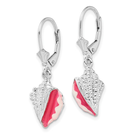QE15525 De-Ani Sterling Silver Rhodium-Plated Enameled Conch Shell Leverback Earrings