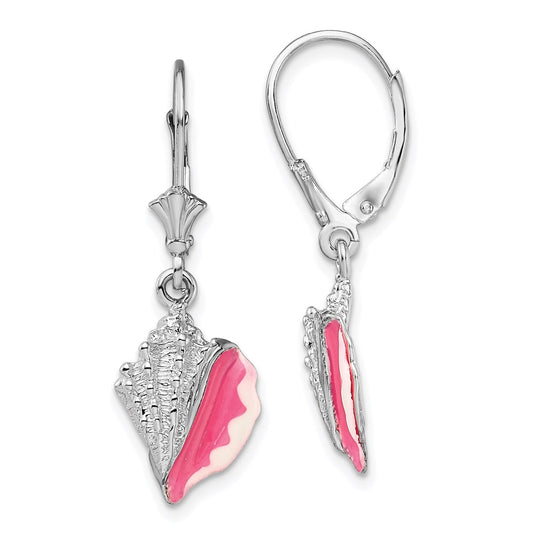 QE15525 De-Ani Sterling Silver Rhodium-Plated Enameled Conch Shell Leverback Earrings