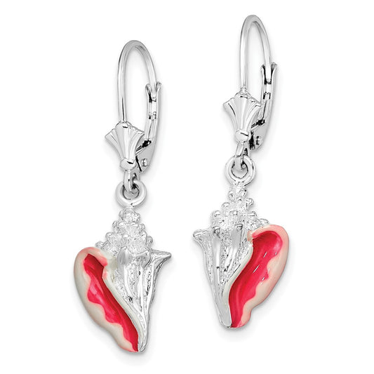 QE15526 De-Ani Sterling Silver Rhodium-Plated Enameled Small Conch Shell Leverback Earrings
