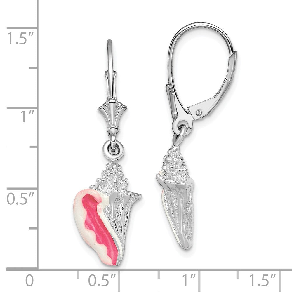 QE15526 De-Ani Sterling Silver Rhodium-Plated Enameled Small Conch Shell Leverback Earrings