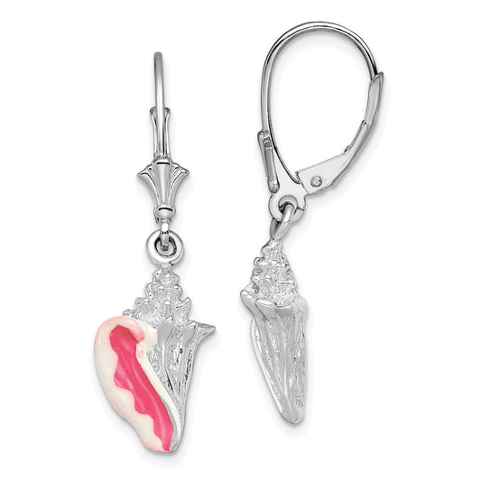 QE15526 De-Ani Sterling Silver Rhodium-Plated Enameled Small Conch Shell Leverback Earrings