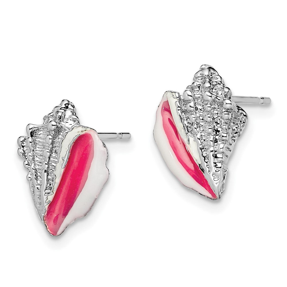 QE15529 De-Ani Sterling Silver Rhodium-Plated Enameled Conch Shell Post Earrings