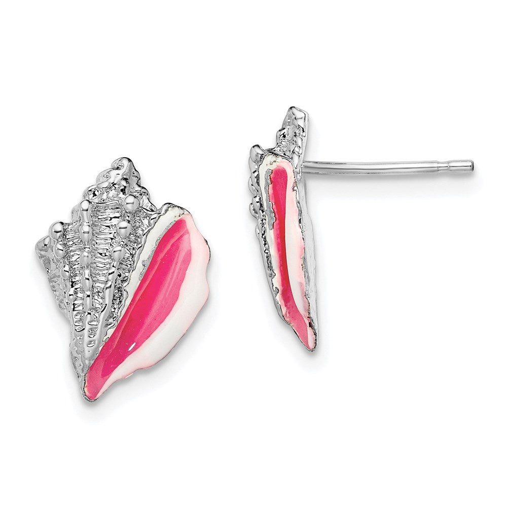 QE15529 De-Ani Sterling Silver Rhodium-Plated Enameled Conch Shell Post Earrings