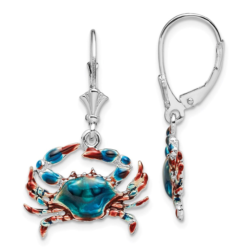 QE15530 De-Ani Sterling Silver Rhodium-Plated Enameled Blue Crab Leverback Earrings