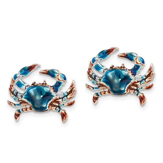 QE15531 De-Ani Sterling Silver Rhodium-Plated Polished Enameled Blue Crab Post Earrings