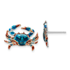 QE15531 De-Ani Sterling Silver Rhodium-Plated Polished Enameled Blue Crab Post Earrings