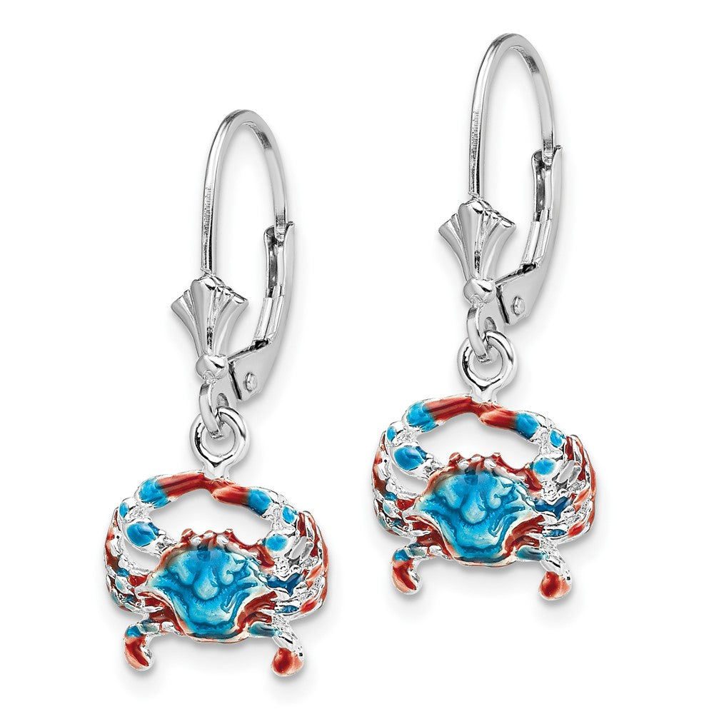QE15532 De-Ani Sterling Silver Rhodium-Plated Enameled Blue Crab Leverback Earrings
