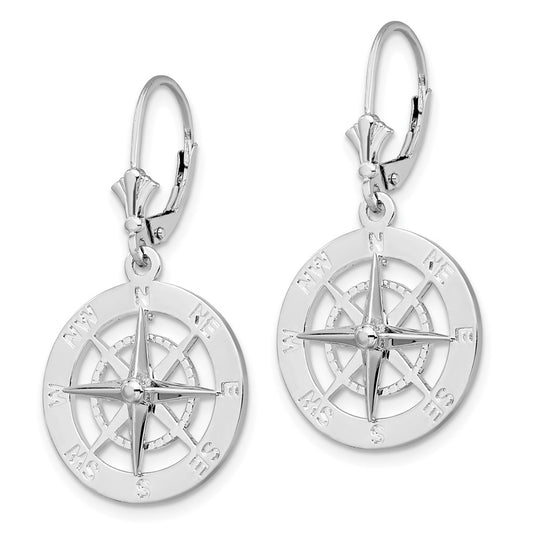 QE15535 De-Ani Sterling Silver Rhodium-Plated Polished Compass Leverback Earrings