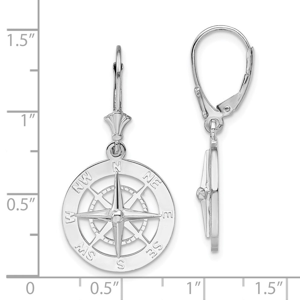 QE15535 De-Ani Sterling Silver Rhodium-Plated Polished Compass Leverback Earrings