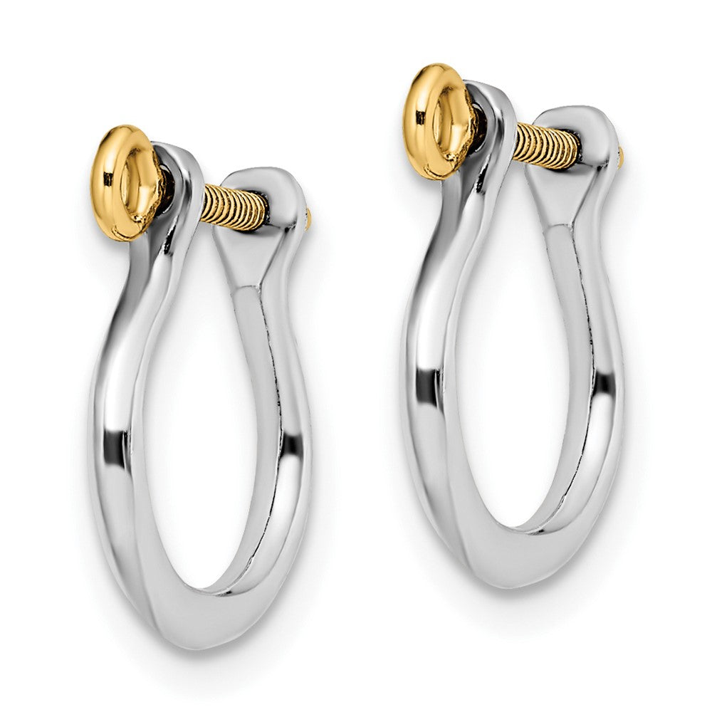 QE15536G De-Ani Sterling Silver Rhodium-plated Polished 3D Small Shackle with 14k Screw Earrings