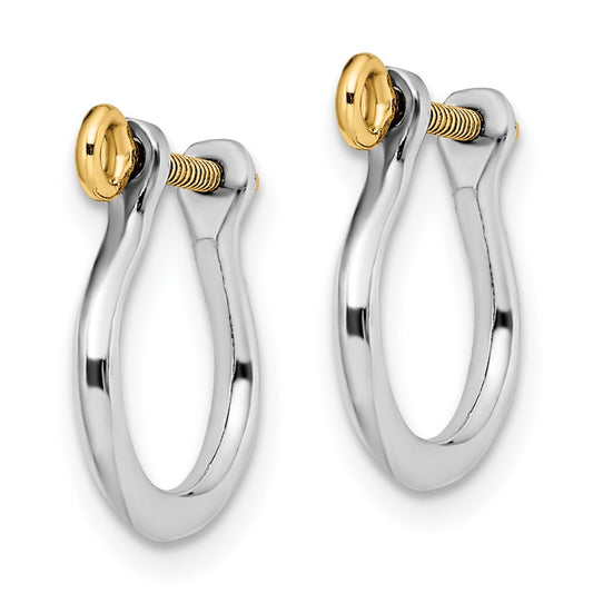 QE15536G De-Ani Sterling Silver Rhodium-plated Polished 3D Small Shackle with 14k Screw Earrings