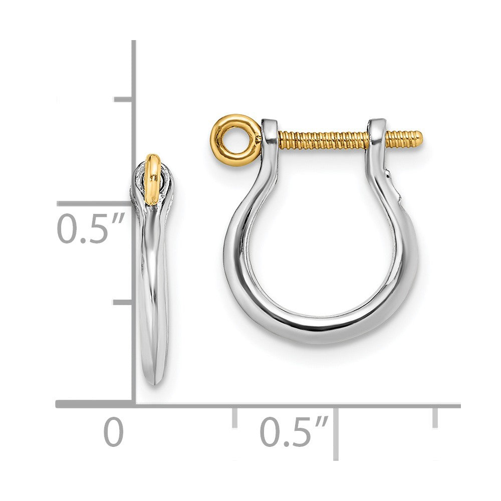 QE15536G De-Ani Sterling Silver Rhodium-plated Polished 3D Small Shackle with 14k Screw Earrings