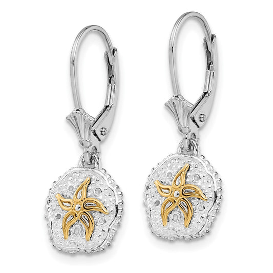 QE15538G De-Ani Sterling Silver Rhodium-Plated Sand Dollar with 14k Starfish Leverback Earrings