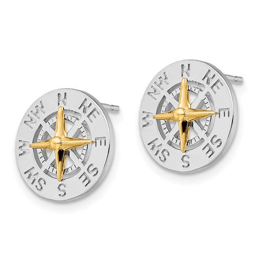 QE15541G De-Ani Sterling Silver Rhodium-Plated Mini Compass with 14k Needle Post Earrings