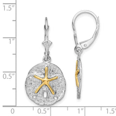 QE15545G De-Ani Sterling Silver Rhodium-Plated Sand Dollar with 14k Starfish Leverback Earrings