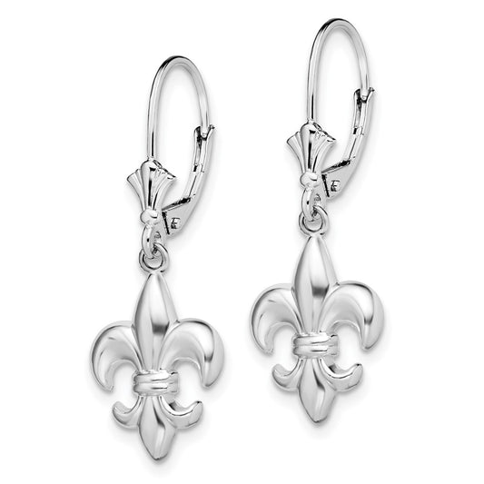 QE15553 De-Ani Sterling Silver Rhodium-Plated Small Fleur de Lis Leverback Earrings