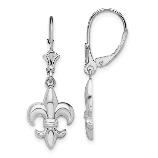 QE15553 De-Ani Sterling Silver Rhodium-Plated Small Fleur de Lis Leverback Earrings