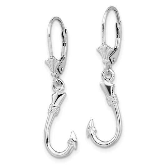 QE15554 De-Ani Sterling Silver Rhodium-Plated Polished 3D Fish Hook Leverback Earrings
