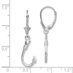QE15554 De-Ani Sterling Silver Rhodium-Plated Polished 3D Fish Hook Leverback Earrings
