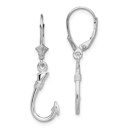 QE15554 De-Ani Sterling Silver Rhodium-Plated Polished 3D Fish Hook Leverback Earrings
