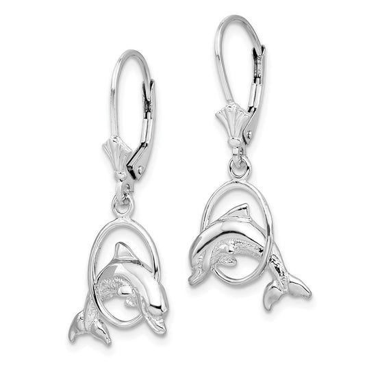 QE15556 De-Ani Sterling Silver Rhodium-Plated Dolphin in Hoop Leverback Earrings