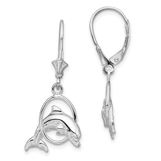 QE15556 De-Ani Sterling Silver Rhodium-Plated Dolphin in Hoop Leverback Earrings