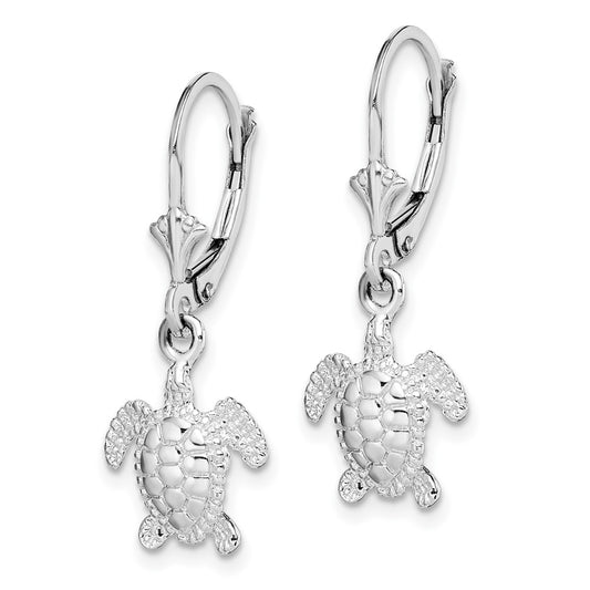 QE15557 De-Ani Sterling Silver Rhodium-Plated Mini Sea Turtle Leverback Earrings