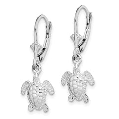 QE15557 De-Ani Sterling Silver Rhodium-Plated Mini Sea Turtle Leverback Earrings