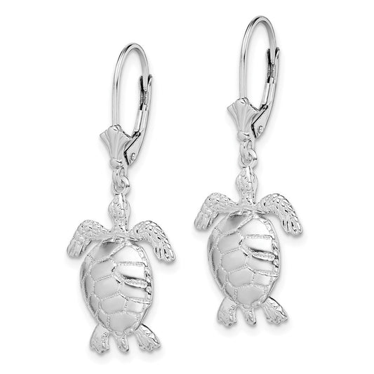 QE15564 De-Ani Sterling Silver Rhodium-plated Polished 3D Moveable Turtle Leverback Earrings