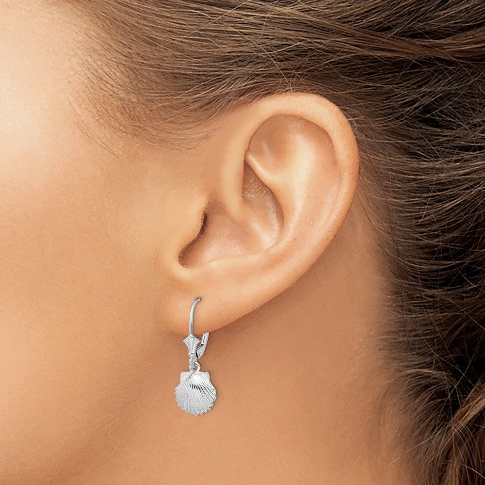 QE15566 De-Ani Sterling Silver Rhodium-Plated Polished Shell Leverback Earrings