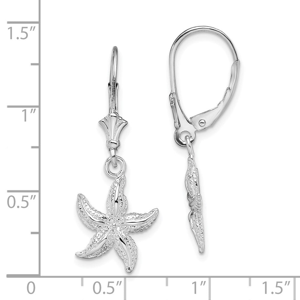 QE15567 De-Ani Sterling Silver Rhodium-Plated Polished Starfish Leverback Earrings