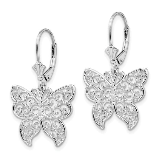 QE15571 De-Ani Sterling Silver Rhodium-Plated Polished Filigree Butterfly Leverback Earrings