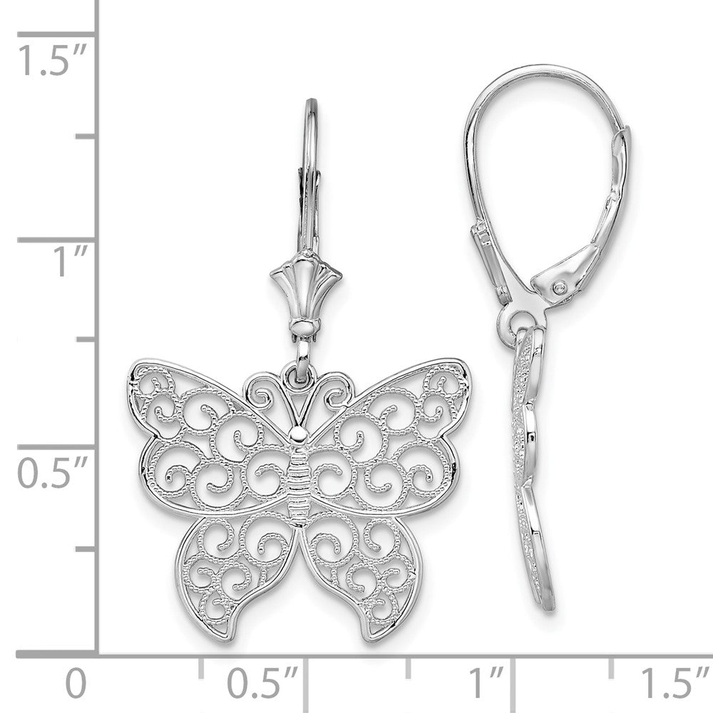 QE15571 De-Ani Sterling Silver Rhodium-Plated Polished Filigree Butterfly Leverback Earrings
