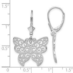 QE15571 De-Ani Sterling Silver Rhodium-Plated Polished Filigree Butterfly Leverback Earrings