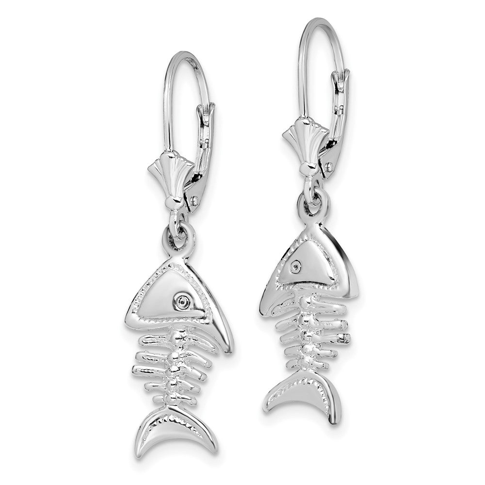 QE15573 De-Ani Sterling Silver Rhodium-Plated Polished 3D Fishbone Leverback Earrings