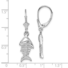 QE15573 De-Ani Sterling Silver Rhodium-Plated Polished 3D Fishbone Leverback Earrings