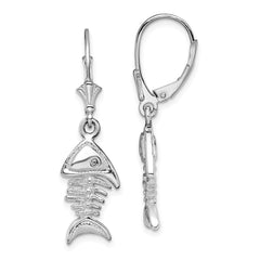 QE15573 De-Ani Sterling Silver Rhodium-Plated Polished 3D Fishbone Leverback Earrings